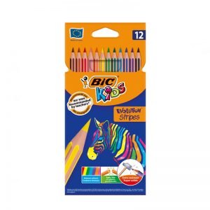 Set Creioane Colorate BIC Kids Evolution Stripes 12 Bucati