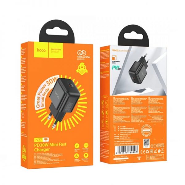 Adaptor Priza Type-C Fast Charging PD30W Hoco N32 Negru